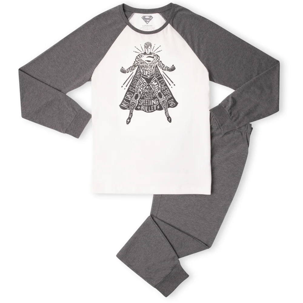 DC Superman Man Of Steel Men's Pyjama Set - White/Grey - XS Afbeelding 1