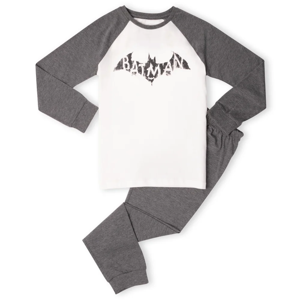 DC Batman Distressed Emblem Kids' Pyjamas - White/Grey - 98/104 (3-4 jaar) Afbeelding 1