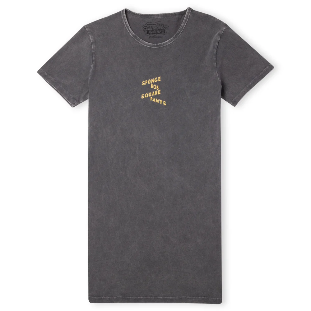 Spongebob Squarepants Cascading Type Women's T-Shirt Dress - Black Acid Wash - M Afbeelding 1