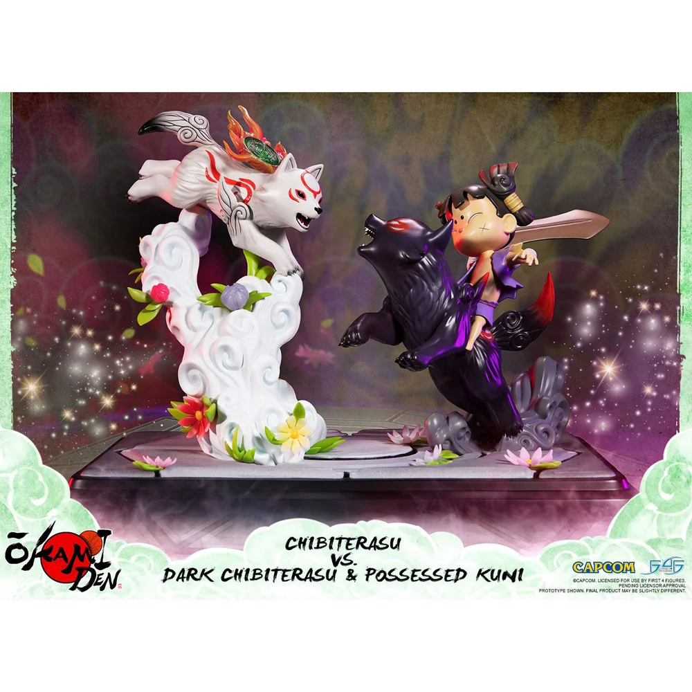 Eerste 4 Figures - Okamiden Chibiterasu VS Dark Chibiterasu & Possessed Kuni Resin Figure Afbeelding 1