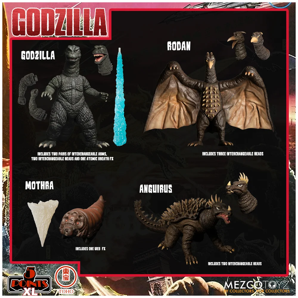 Mezco Godzilla: Destroy All Monsters Round One 5 Points XL Deluxe Box Set Afbeelding 1