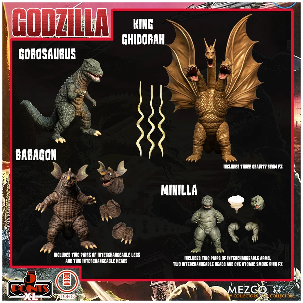 Mezco Godzilla: Destroy All Monsters Round Two 5 Points XL Deluxe Box Set Afbeelding 1
