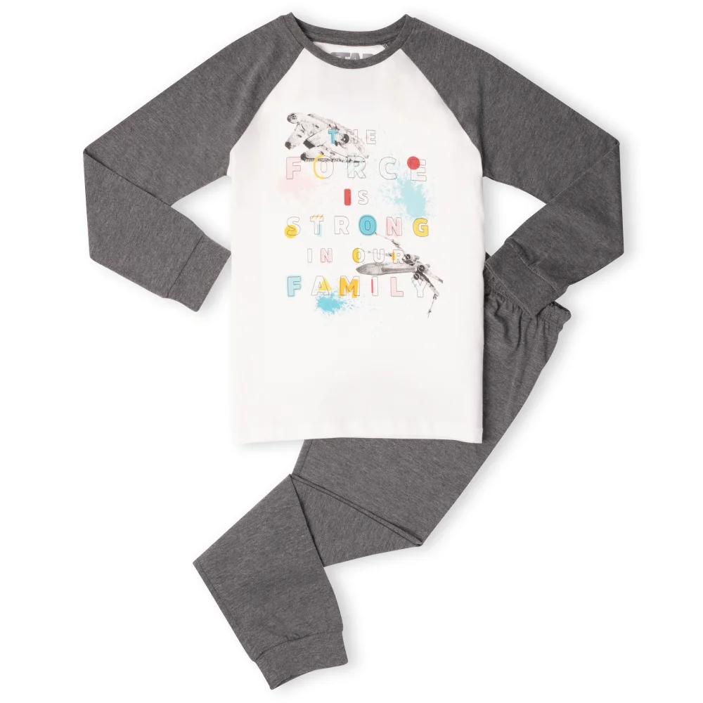 Star Wars The Force Is Strong In Our Family Kids' Pyjamas - White/Grey - 98/104 (3-4 jaar) Afbeelding 1