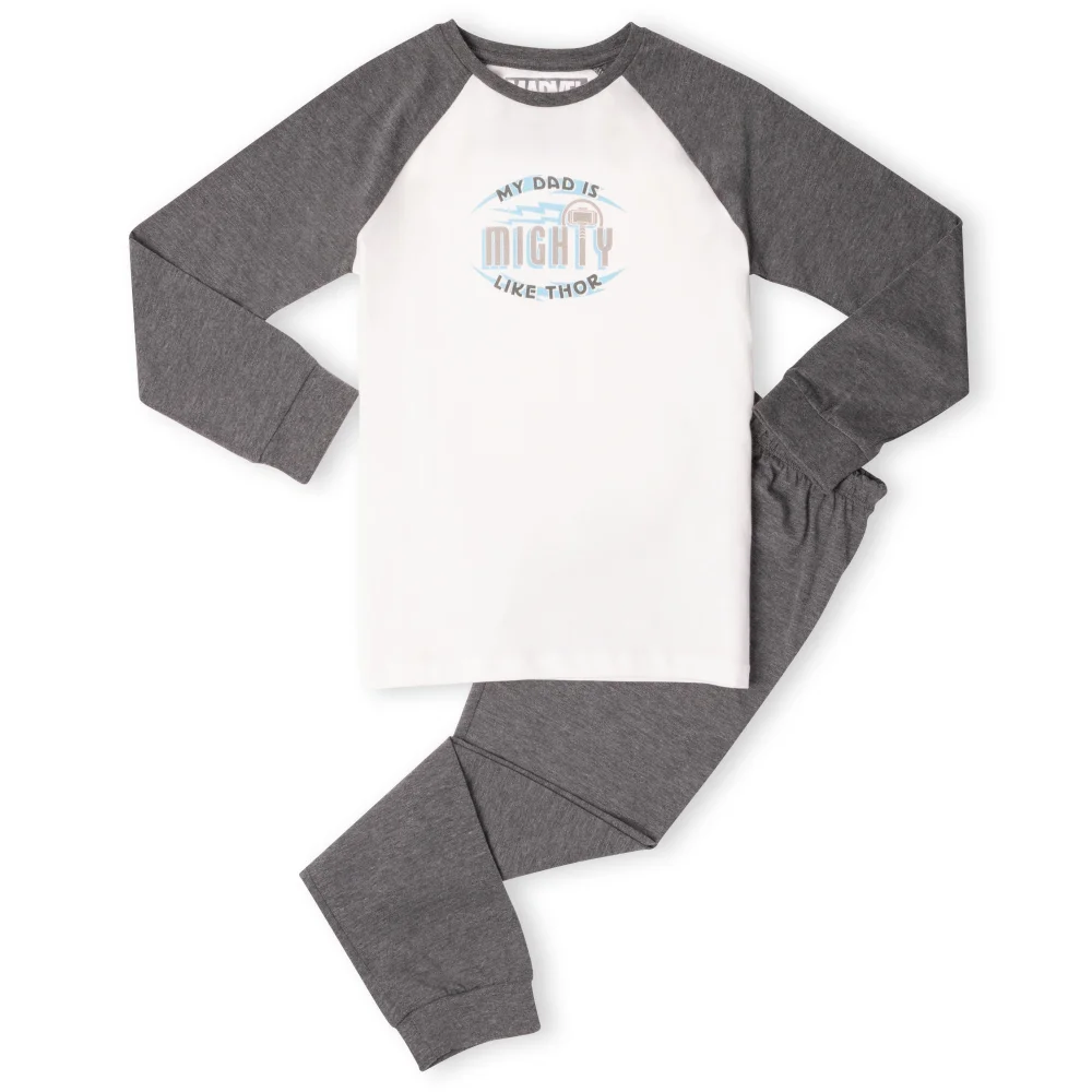 Marvel My Dad Is Mighty Like Thor Kids' Pyjamas - White/Grey - 98/104 (3-4 jaar) Afbeelding 1