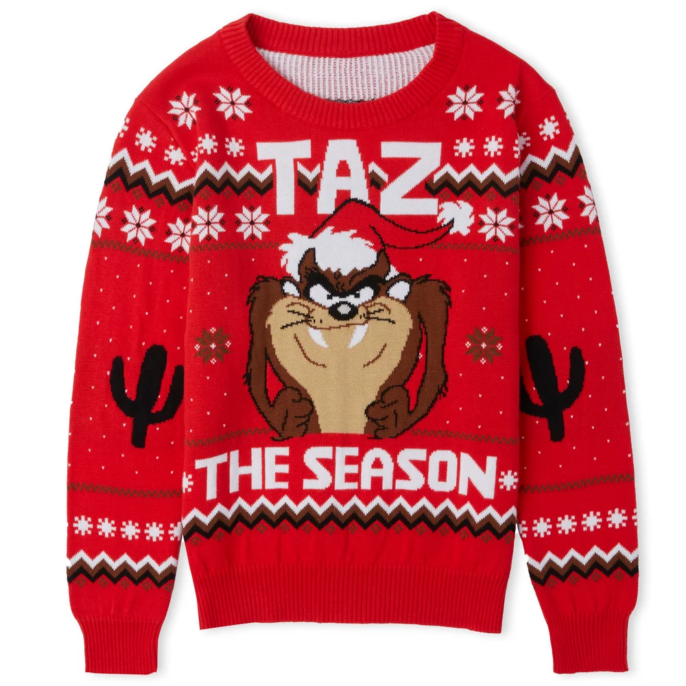 Taz the Season Christmas Kids Knitted Jumper Red - M Afbeelding 1