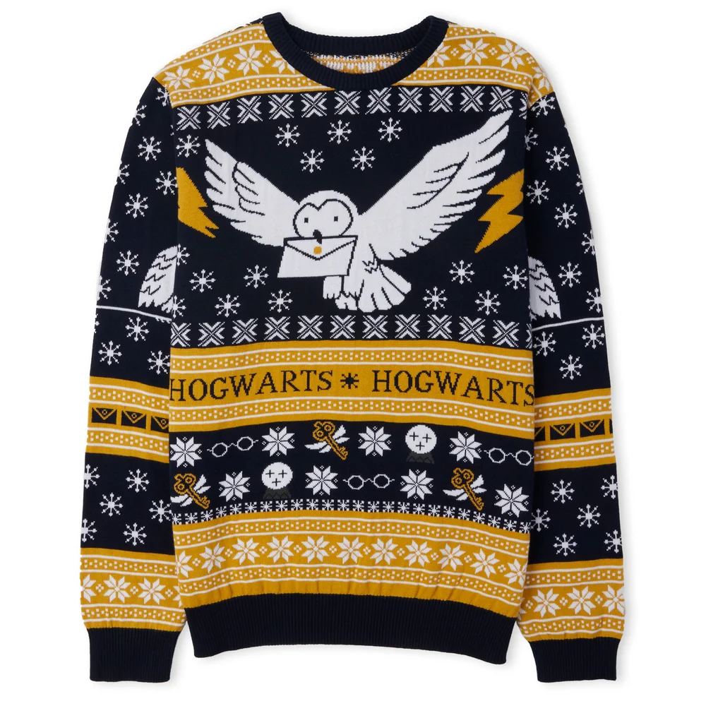 Harry Potter Owl Mail Christmas Knitted Jumper Navy - XS Afbeelding 1