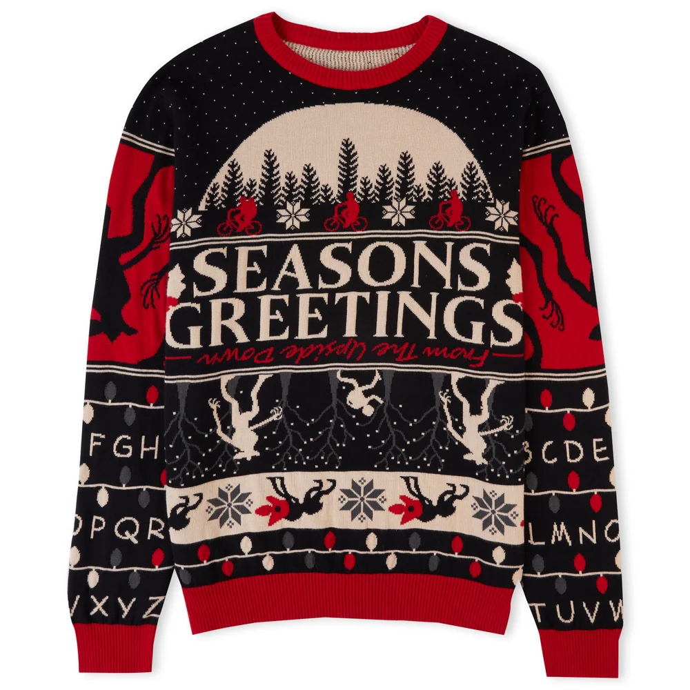 Stranger Things Seasons Greeting Christmas Knitted Jumper Black - XS Afbeelding 1