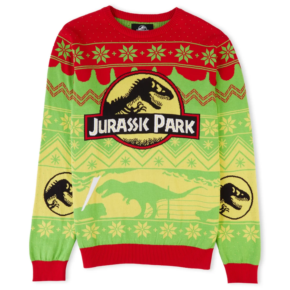 Jurassic Park Turn the Light Off Christmas Knitted Jumper Yellow - XL Afbeelding 1