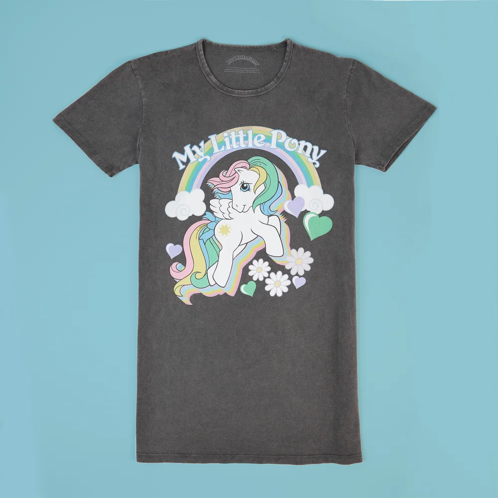 My Little Pony Starshine Rainbow Women's T-Shirt Dress - Black Acid Wash - M - Black Acid Wash Afbeelding 1