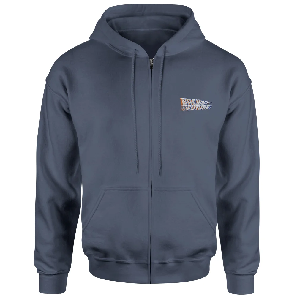 Back To The Future Logo Embroidered Unisex Zipped Hoodie - Navy - L Afbeelding 1