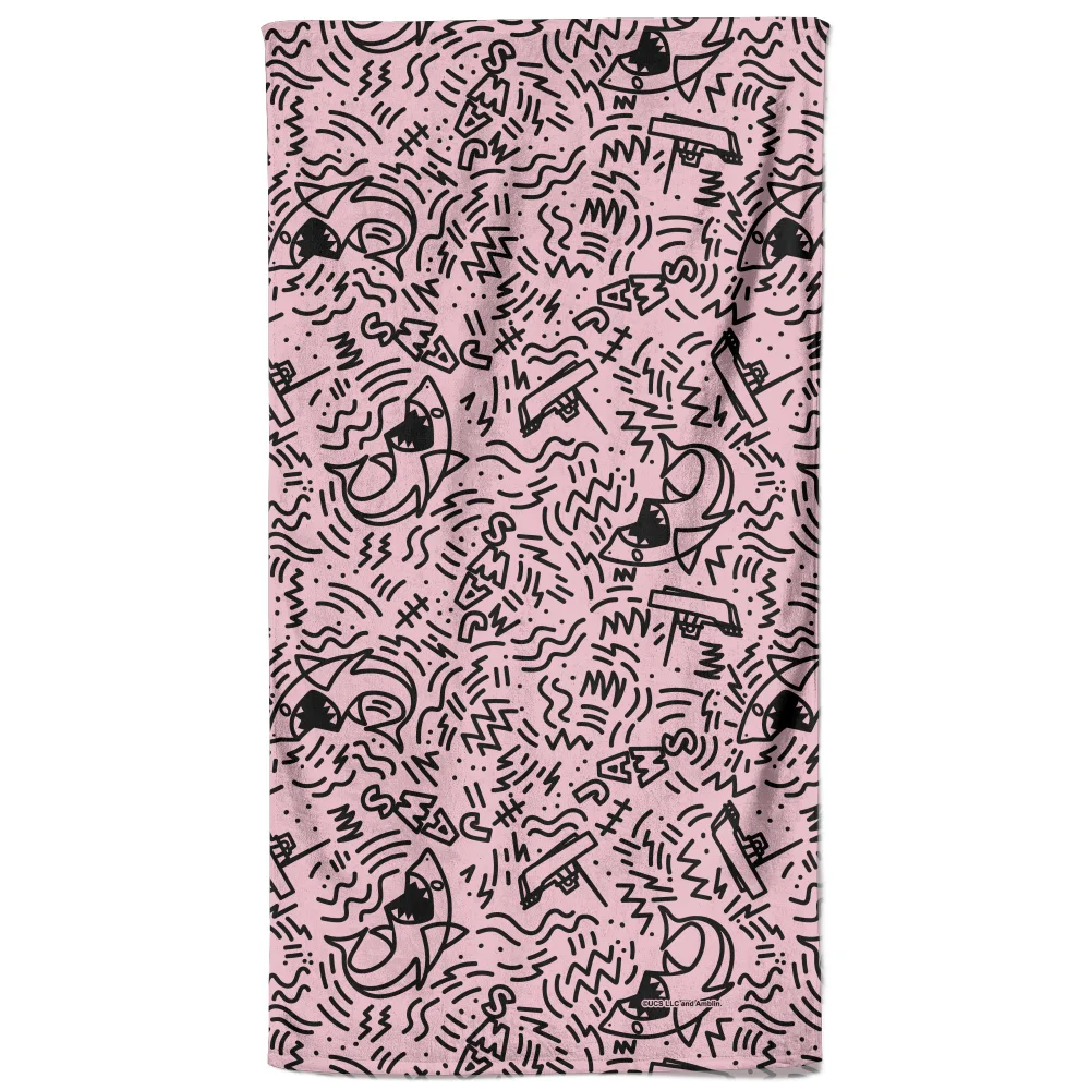 Jaws Pink Doodle Pattern Beach Towel Afbeelding 1