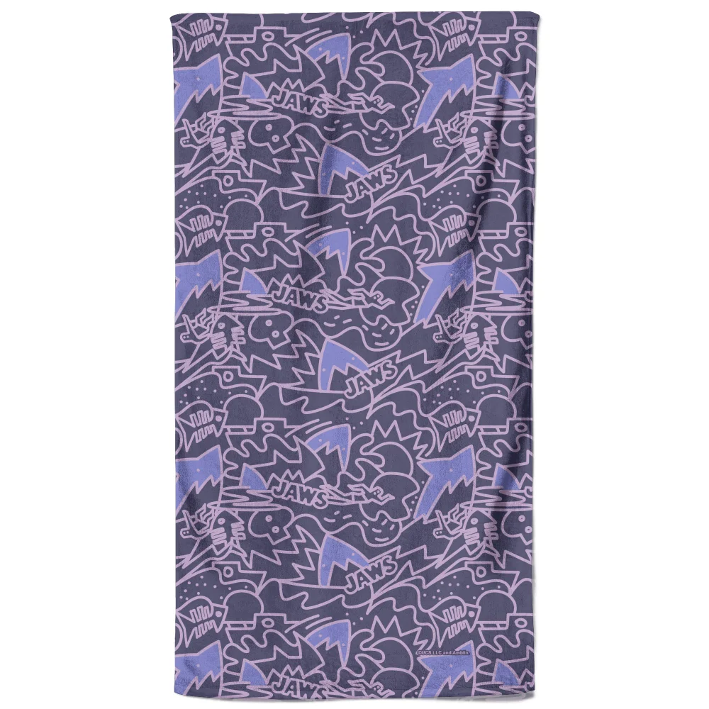 Jaws Purple Doodle Pattern Beach Towel Afbeelding 1