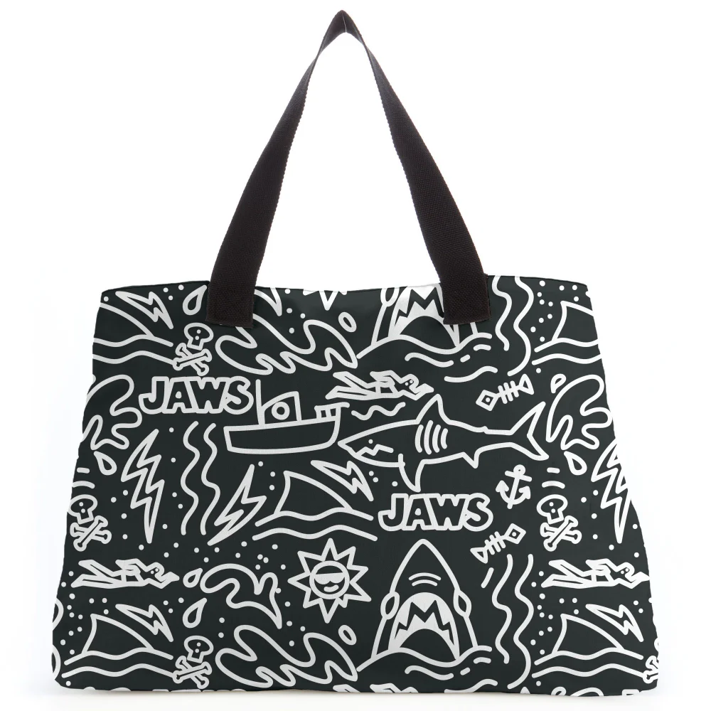Jaws Black Doodle Tote Bag Afbeelding 1