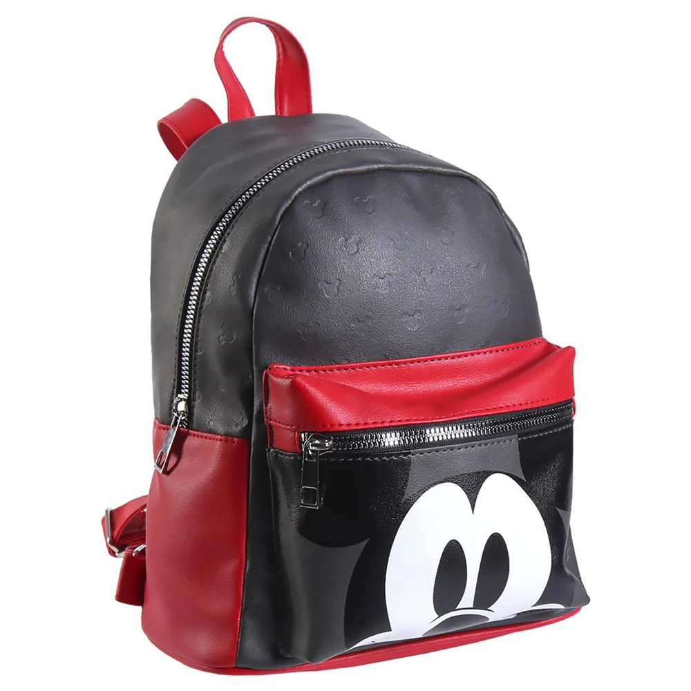 Disney Mickey Mouse Black And Red Faux-Leather Backpack Afbeelding 1