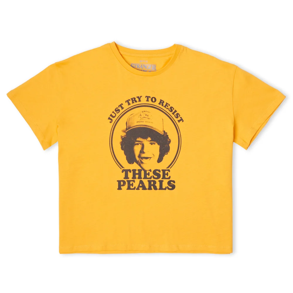 Stranger Things Dustin's Pearls Women's Cropped T-Shirt - Mustard - XS Afbeelding 1
