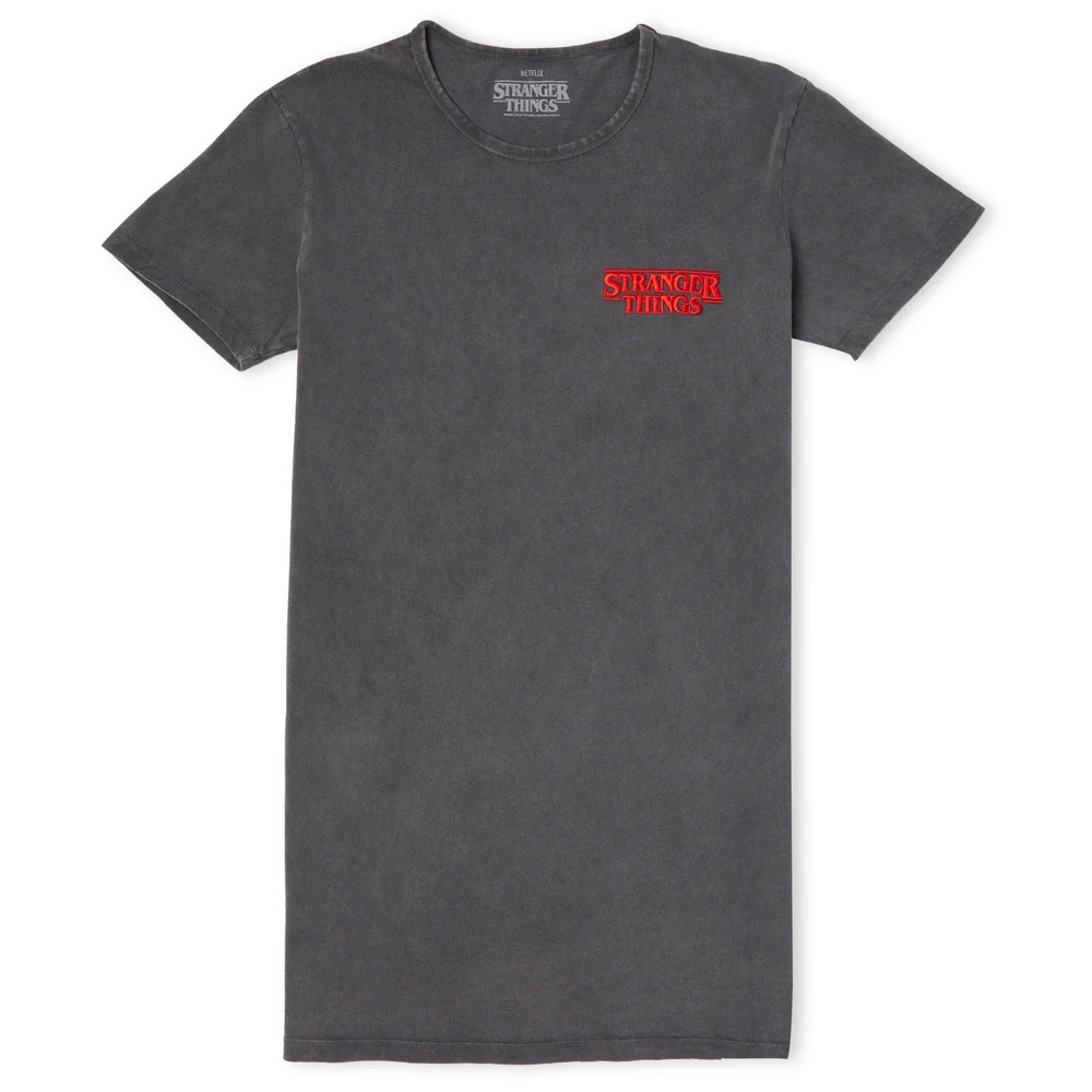 Stranger Things Logo Women's T-Shirt Dress - Black Acid Wash - M Afbeelding 1