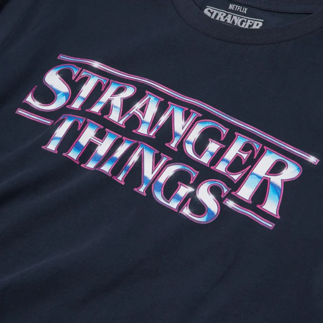 Stranger Things Chrome Logo Men's T-Shirt - Navy