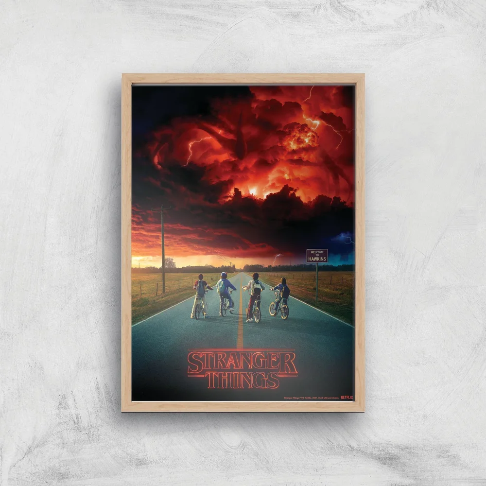 Stranger Things Welcome To Hawkins Giclee Art Print - A2 - Wooden Frame Afbeelding 1