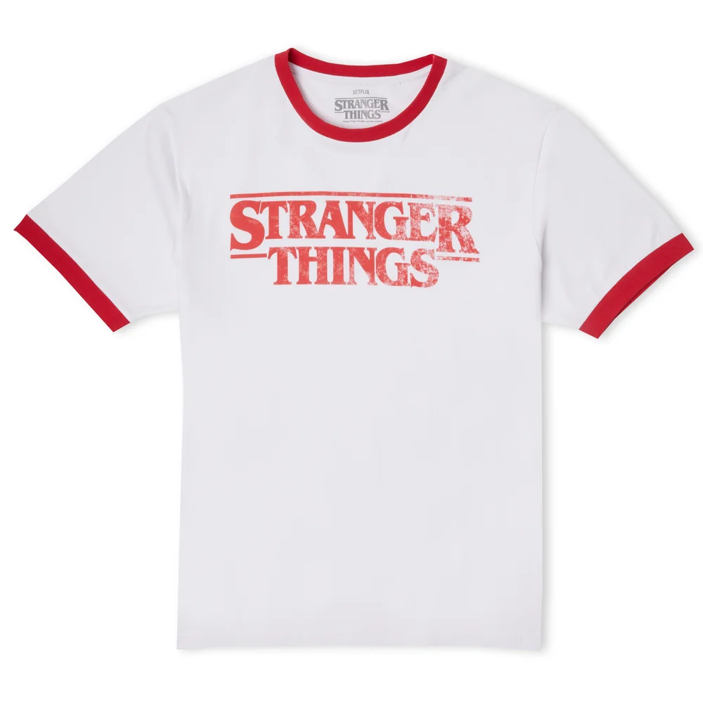 Stranger Things Vintage Logo Unisex Ringer T-Shirt - White/Red - S Afbeelding 1