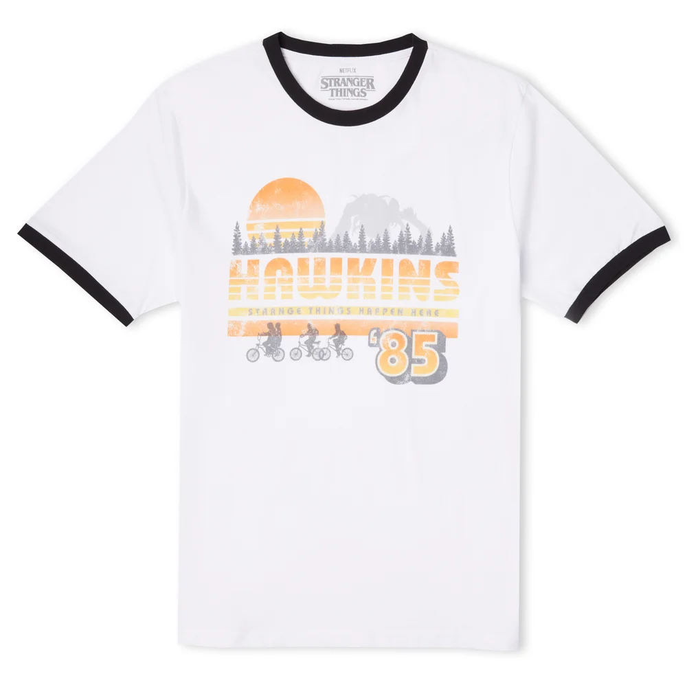 Stranger Things Hawkins '85 Unisex Ringer T-Shirt - White/Black - L Afbeelding 1