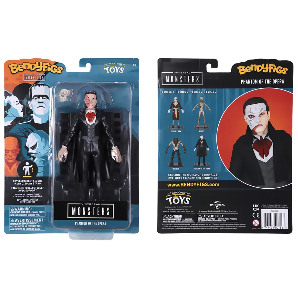 Noble Collection Universal Monsters The Phantom of the Opera BendyFig 7.5 Inch Action Figure Afbeelding 1