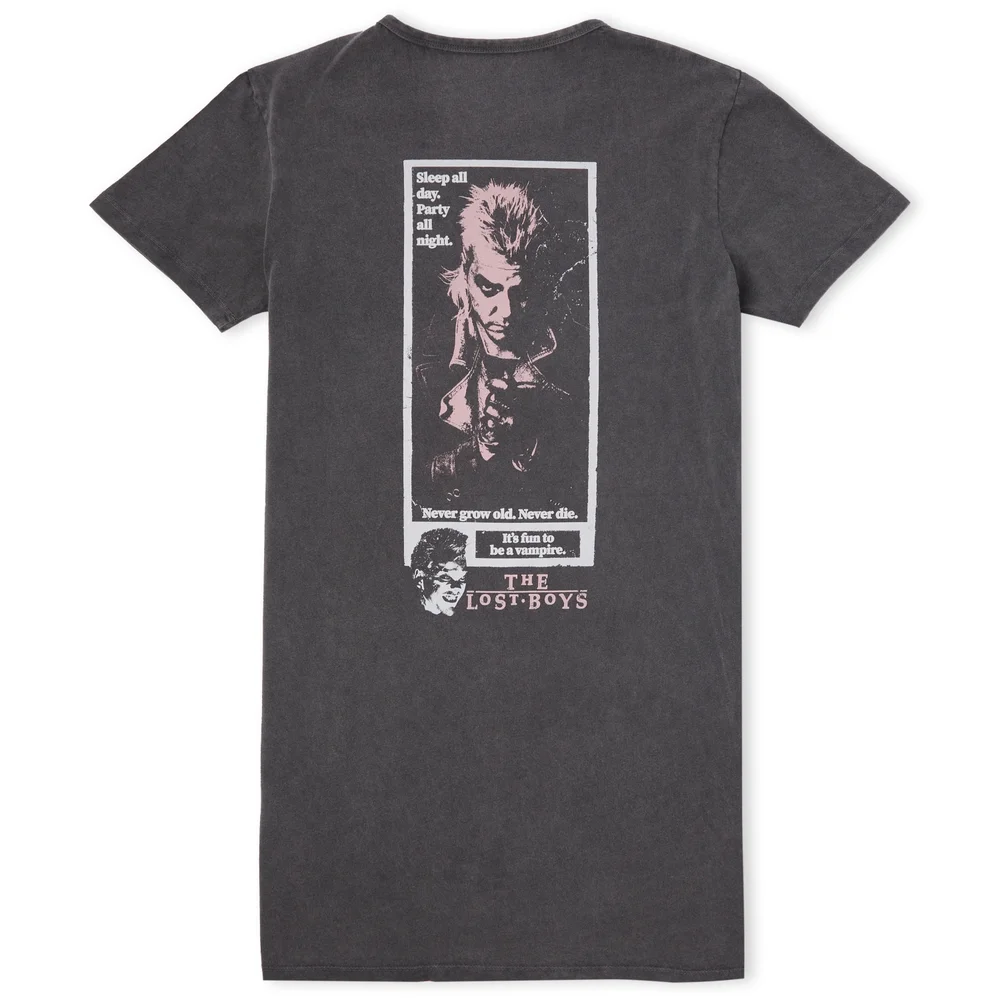 The Lost Boys Sleep All Day Party All Night Women's T-Shirt Dress - Zwart Acid Wash - M Afbeelding 1