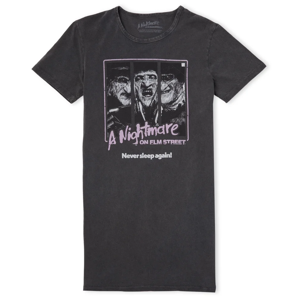 A Nightmare On Elm Street Dream Demon Women's T-Shirt Dress - Zwart Acid Wash - M Afbeelding 1
