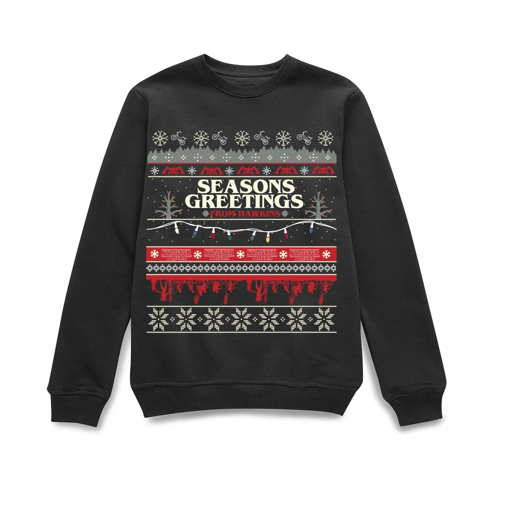 Stranger Things Hawkins Christmas Unisex Christmas Jumper - Black - S Afbeelding 1