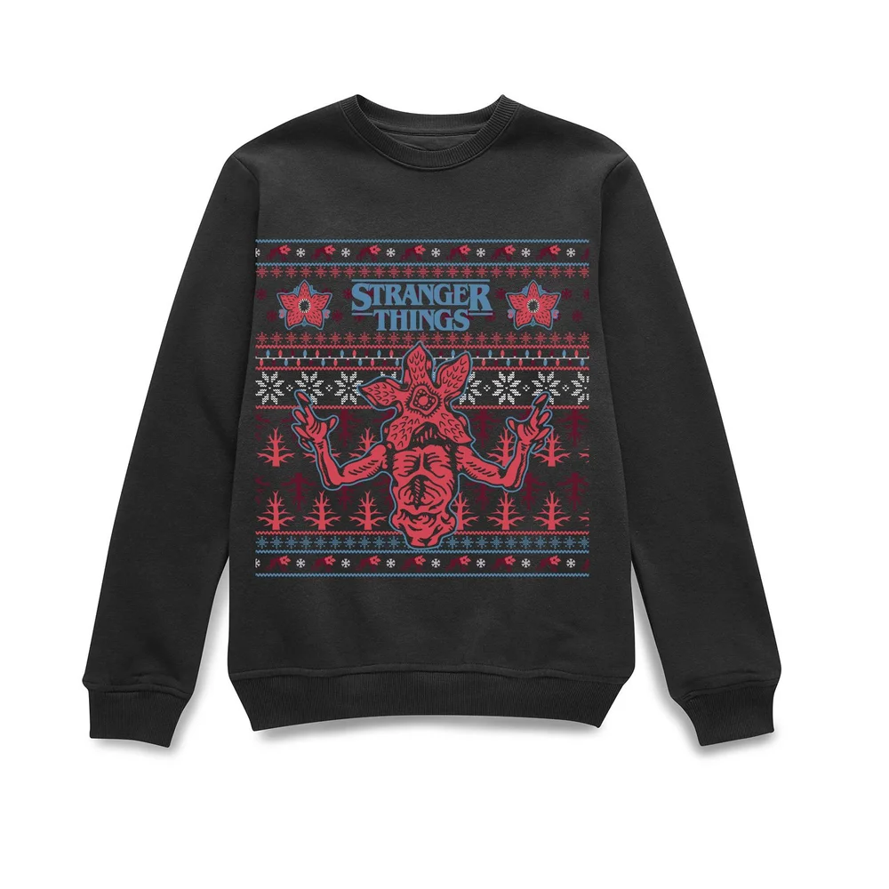 Stranger Things Christmas Deomogorgon Unisex Christmas Jumper - Black - S Afbeelding 1