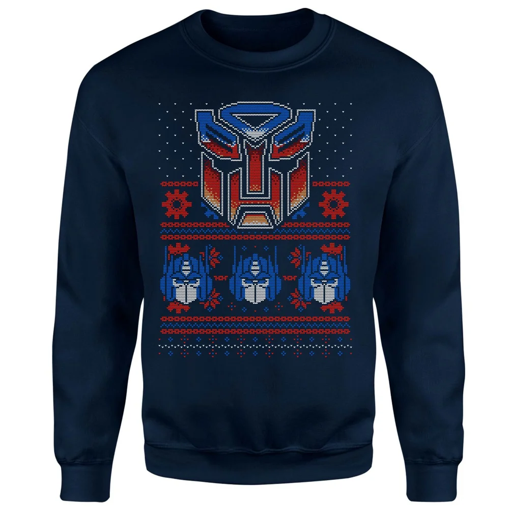Transformers Christmas Autobots Classic Ugly Knit Unisex Christmas Jumper - Navy - S Afbeelding 1
