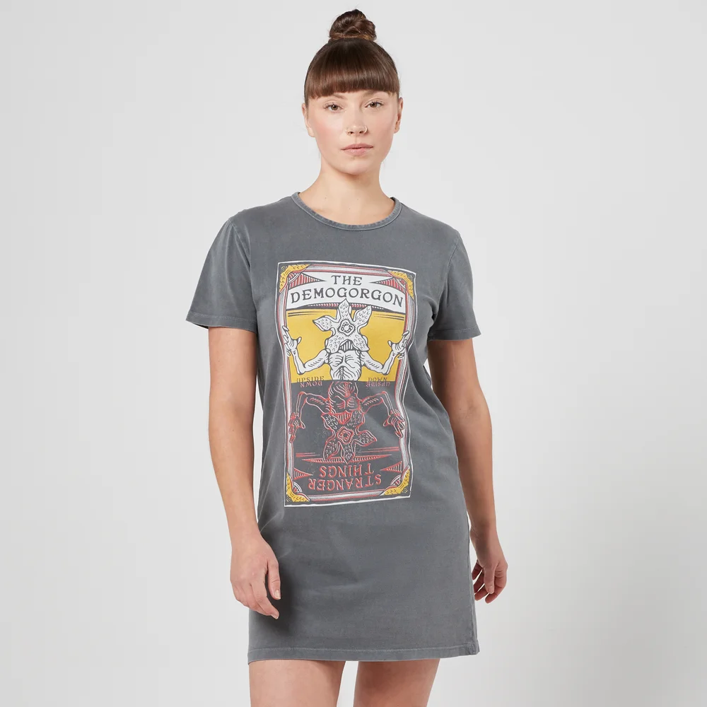 Stranger Things Demogorgon Tarot Card Dames T-Shirt Jurk - Zwart Acid Wash - M Afbeelding 1
