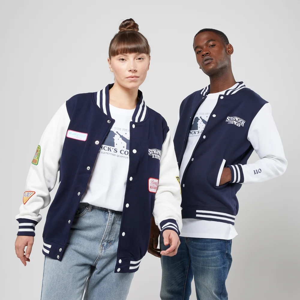 Stranger Things Friends Don't Lie Unisex Varsity Jacket - Marine / Wit - XXL - Navy / White Afbeelding 1
