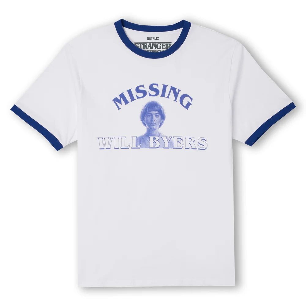 Stranger Things Will Byers' Search Party Unisex Ringer T-Shirt - White / Blue - S Afbeelding 1