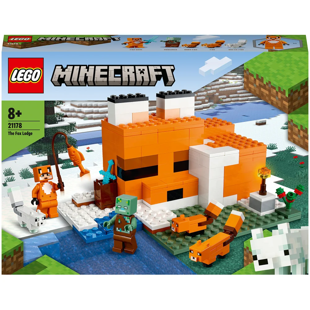 LEGO 21178 Minecraft De Vossenhut Speelgoed voor Kinderen van 8+ Jaar, Set met Verdronken Zombie en Dieren Afbeelding 1