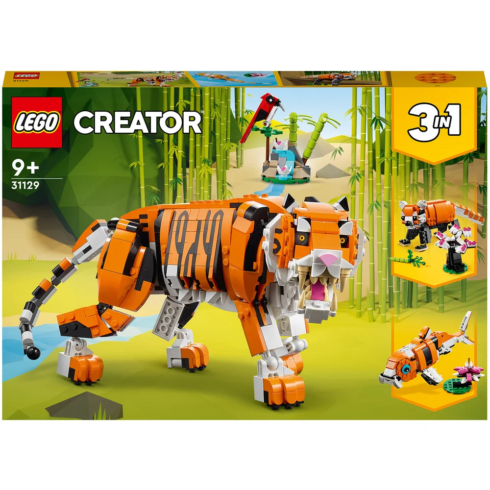 LEGO 31129 Creator 3-in-1 Grote Tijger naar Panda of Vis, Speelgoeddieren, Constructiespeelgoed voor Kinderen vanaf 9 Jaar Afbeelding 1