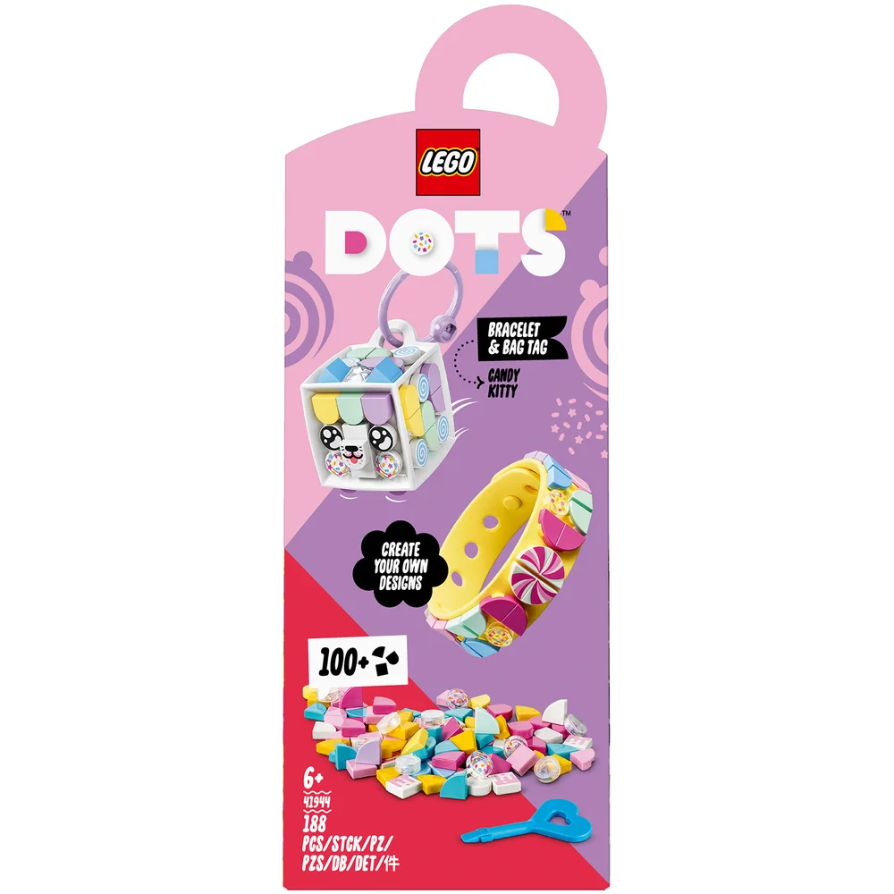 LEGO 41944 DOTS Snoepkatje - Armband & Tassenhanger, 2-in-1 Kindersieraden, Sleutelring Knutselpakket voor Kinderen Afbeelding 1