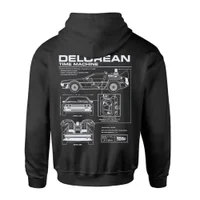 Back To The Future Delorean Schematic Kids' Zipped Hoodie - Black