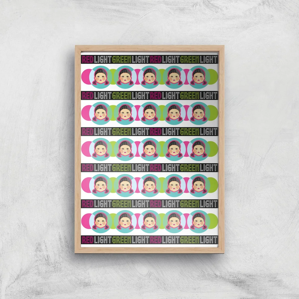 Squid Game Red Light Green Light Giclee Art Print - A4 - Wooden Frame Afbeelding 1