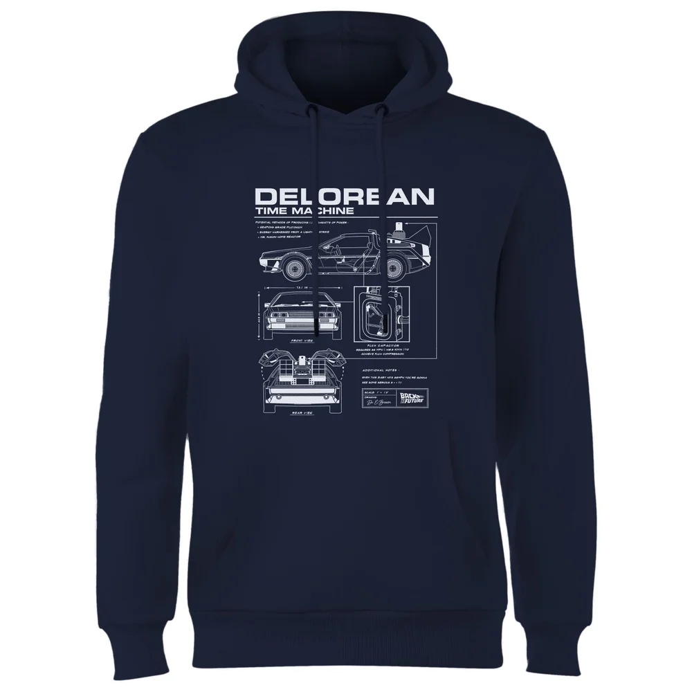 Back to the future Delorean Schematic Hoodie - Navy - S Afbeelding 1