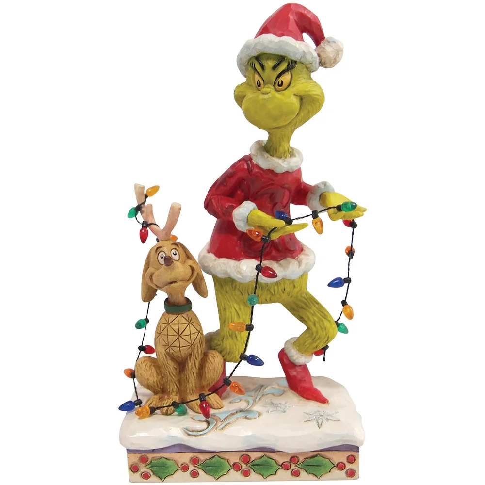 The Grinch Dr.Seuss by Jim Shore Grinch and Max Wrapped in Lights Figurine Afbeelding 1