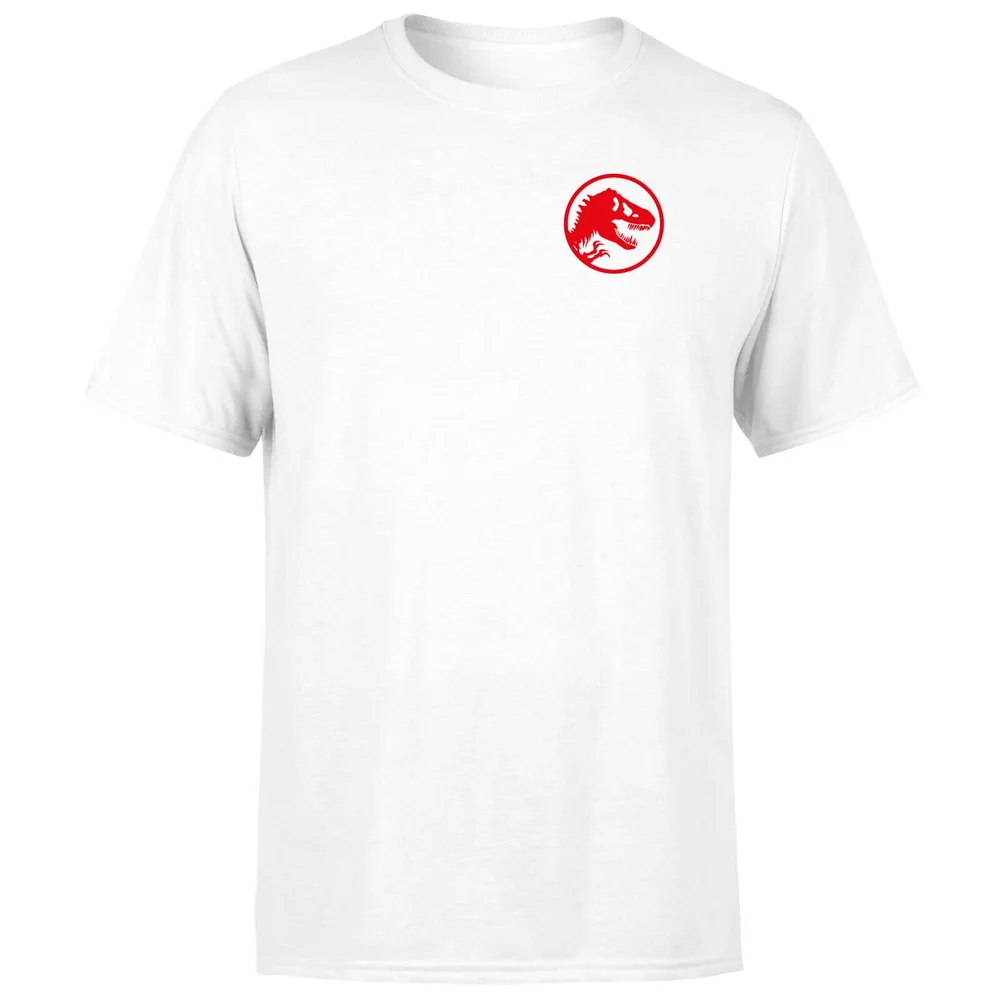 Jurassic Park Red Logo Embroidered Men's T-Shirt - White - S Afbeelding 1