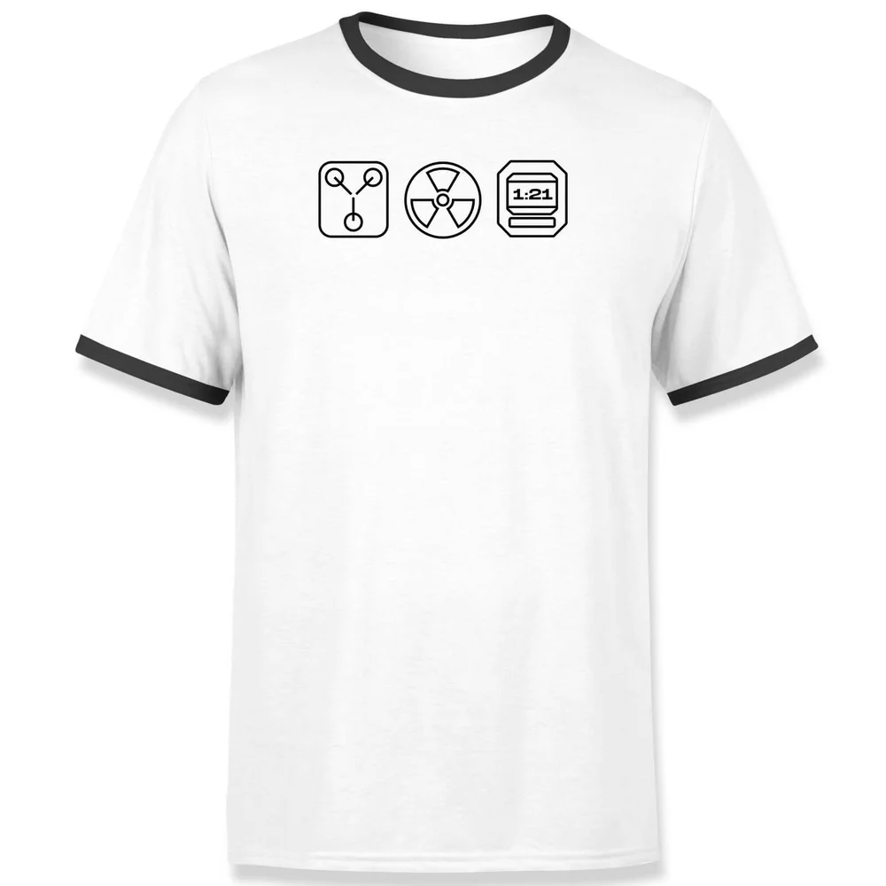 Back To The Future Symbols Embroidered Unisex Ringer T-Shirt - White/Black - XS Afbeelding 1