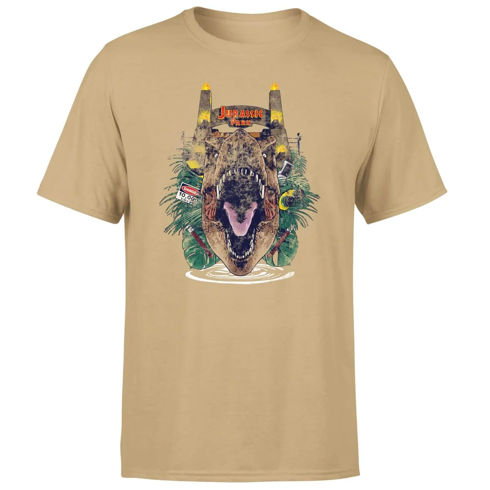 Jurassic Park T-Rex Break Out Unisex T-Shirt - Tan - L Afbeelding 1