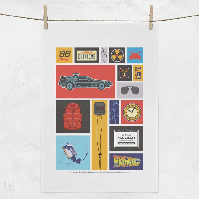 Back To The Future Icon Collage Tea Towel