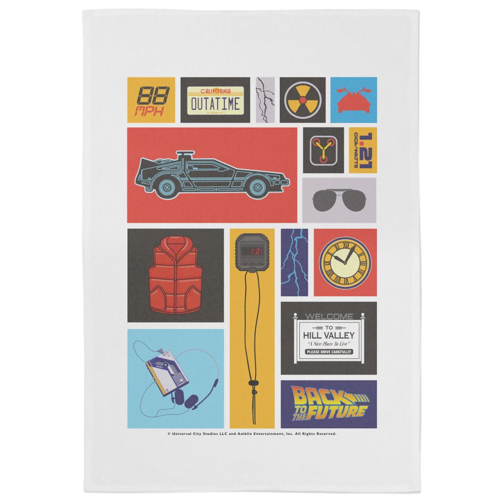 Back To The Future Icon Collage Tea Towel Afbeelding 1