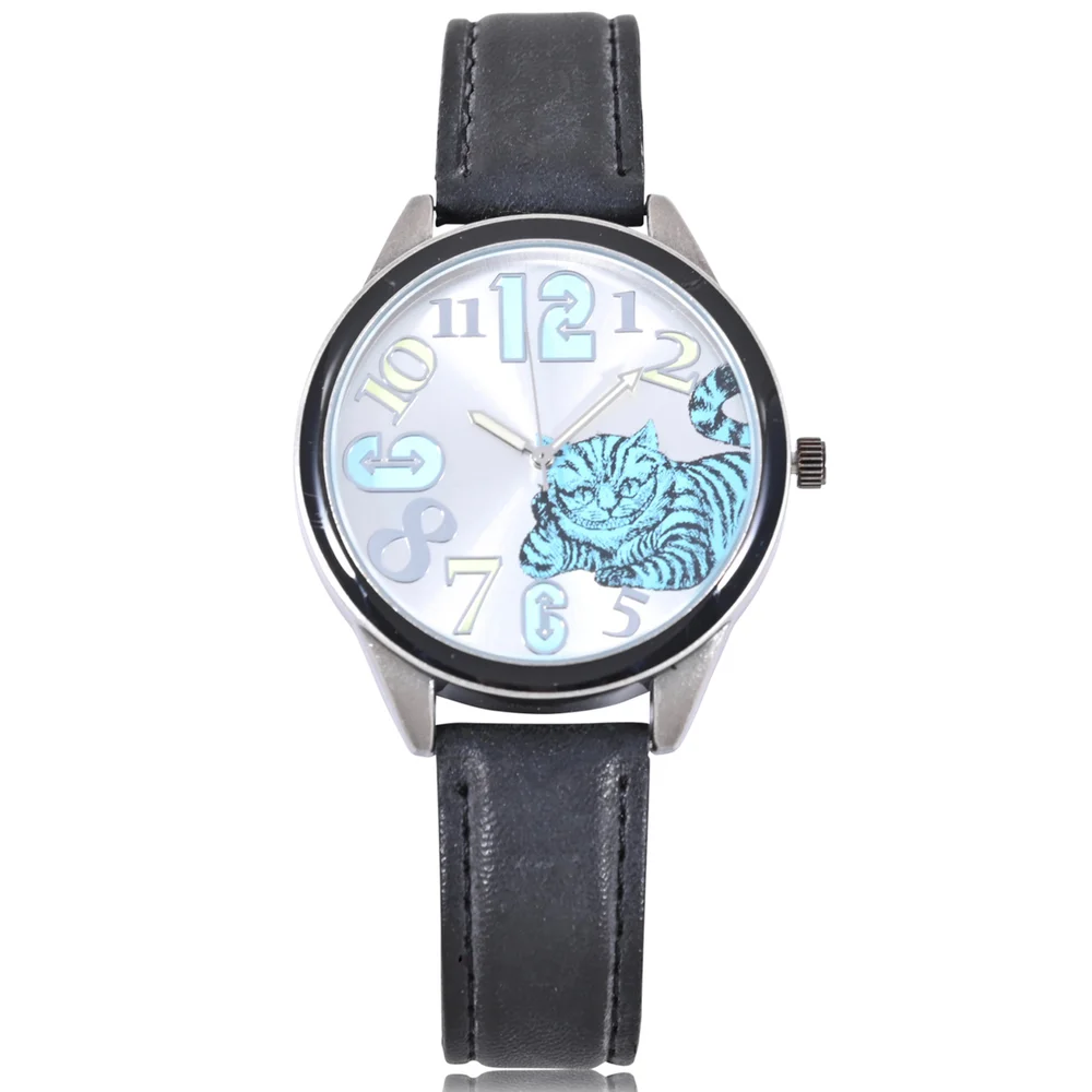 Disney Alice in Wonderland Cheshire Cat Black Metallic Strap Women's Watch Afbeelding 1