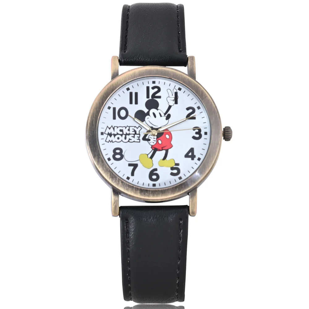 Disney Mickey Mouse Black and Antique Gold Strap Watch Afbeelding 1