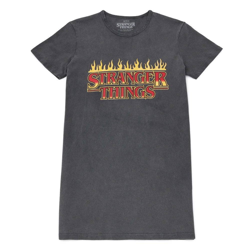 Stranger Things ST Thrash Dames T-Shirt Jurk - Zwart Acid Wash - M Afbeelding 1