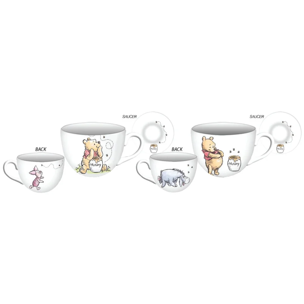 Disney Winnie The Pooh Teacup and Saucer 4 Piece Bone China Set Afbeelding 1