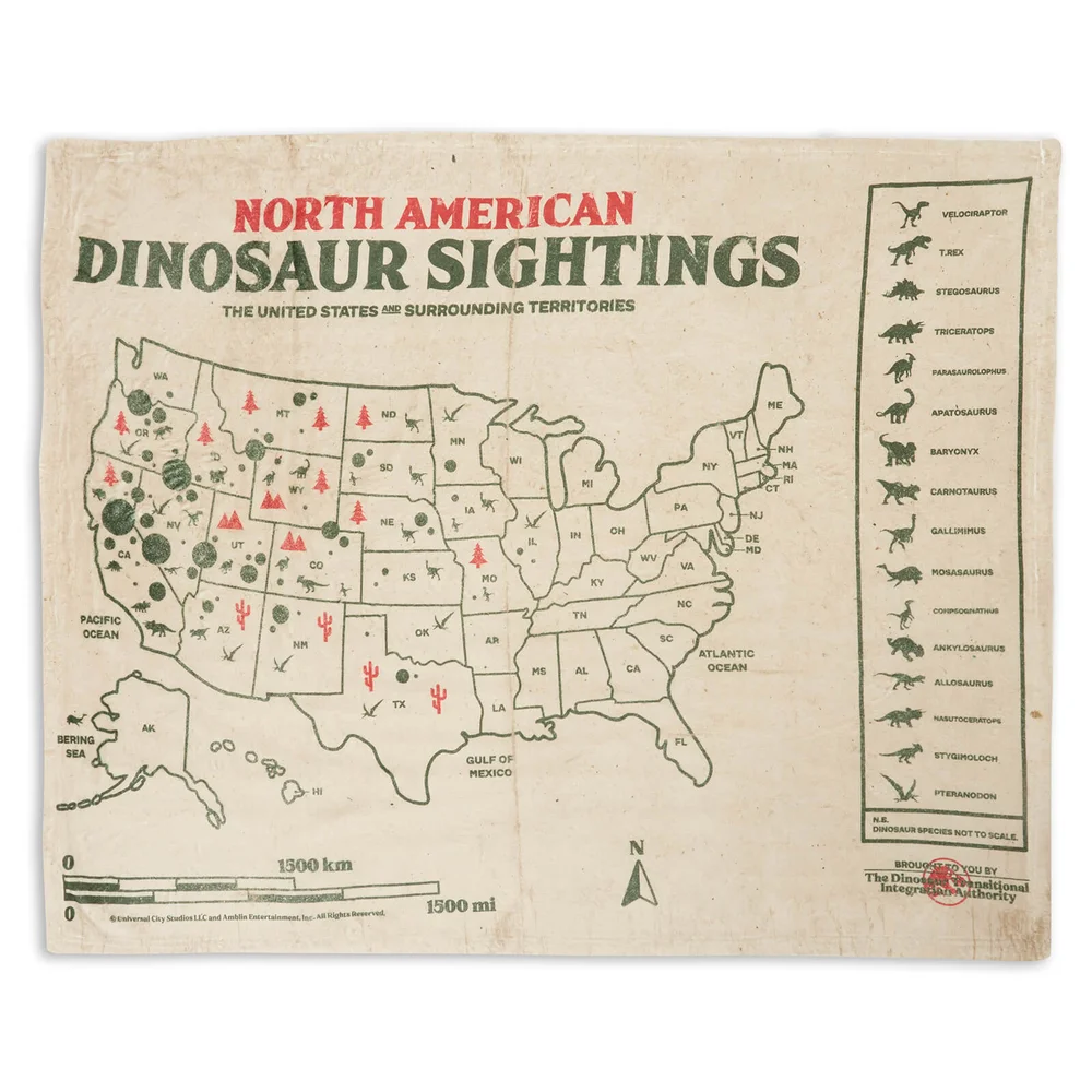 Jurassic World Dino Sightings Map Fleece Blanket - M Afbeelding 1